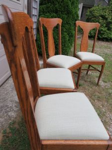 Oak Dining Chairs | Upholstered by Cape Cod Upholstery Shop | South Dennis, MA