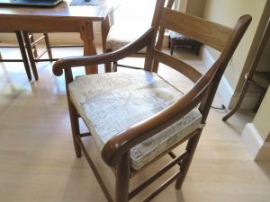 Dining Room Seat Cushion Side View | Indoor-Outdoor Fabric | Upholstered by Cape Cod Upholstery Shop | South Dennis, MA