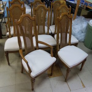 Set of 8 Dining Seats | Greenhouse Fabrics Crypton Fabric | Upholstered by Cape Cod Upholstery Shop | Located in South Dennis, MA