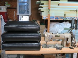Black Vinyl Sofa Cushions | Upholstered by Cape Cod Upholstery Shop | Located in South Dennis, MA
