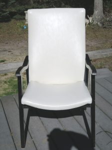 White vinyl cottage chair | Upholstered by Cape Cod Upholstery Shop | Located in South Dennis, MA