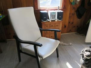 White vinyl cottage chair | Upholstered by Cape Cod Upholstery Shop | Located in South Dennis, MA