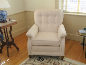Overstuffed Chair in a Greenhouse Fabrics Crypton Chenille | Upholstered by Cape Cod Upholstery Shop | Located in South Dennis, MA | Cape Cod