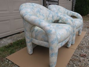 Open Arm Style Chairs Upholstered in an Anna Elizabeth Fabric | Upholstered by Cape Cod Upholstery Shop | Located in South Dennis, MA