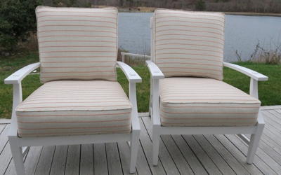 Truro Deck Chairs in an Outdura Fabric | Upholstered by Cape Cod Upholstery Shop | Located in South Dennis, MA