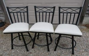 2020 Photo Gallery Cover | Three Bar Stools | Upholstered in a Greenhouse Fabrics Faux Vinyl | Upholstered by Cape Cod Upholstery Shop | Located in South Dennis, MA