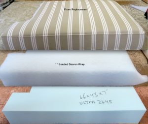 Foam Replacement | New 7" Albany Foam and Supply Ultra 2645 wrapped in 1" Bonded Dacron | Cape Cod Upholstery Shop | Located in South Dennis, MA