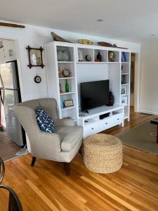 Favorite Provincetown Wing Chair | Photo taken by my client | Upholstered in a JF Fabrics High Performance Fabric | Upholstered by Cape Cod Upholstery Shop | Located in South Dennis, MA