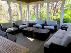 WhiteCraft Aruba Outdoor Wicker Set | Upholstered in a Sunbrella Contract Fabric | Upholstered by Cape Cod Upholstery Shop | Located in South Dennis, MA