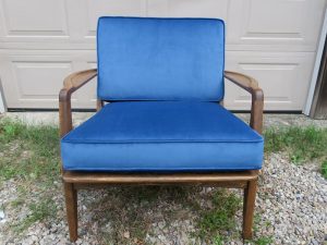 Mid Century Modern Teak Chair | Upholstered in a Greenhouse Fabrics Velvet Fabric | Upholstered by Cape Cod Upholstery Shop | Located in South Dennis, MA
