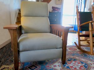 Stickley Style Recliner by Ethan Allen | Upholstered in an ultra suede fabric | Upholstered by Cape Cod Upholstery Shop | Located in South Dennis, MA 02660