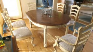 Set of six Kitchen Chairs | Upholstered in a United Fabrics Crypton | Upholstered by Cape Cod Upholstery Shop | Located in South Dennis, MA 02660