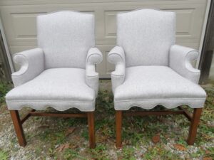 Small scale matching chairs | Upholstered in a Greenhouse Fabric from the Sustain Collections Upholstered by Cape Cod Upholstery Shop | Located in South Dennis, MA 02660