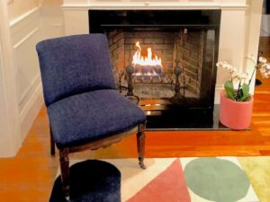Small side chair, no arms, circa early 1900's. Upholstered in a chenille type fabric supplied by the customer | Upholstered by Cape Cod Upholstery Shop | Located in South Dennis, MA 02660