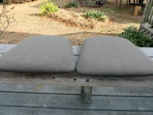 Two of a set of six dining room seats ready to be installed on the chairs by the customer | Upholstered in a Greenhouse Fabric with Krypton protective finish | Upholstered by Cape Cod Upholstery Shop | Located in South Dennis, MA 02660