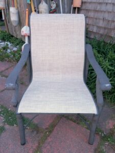 Tropitone Patio Chair factory sling replacement | Repair made Cape Cod Upholstery Shop | Located in South Dennis, MA 02660