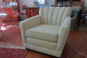 Antique Channel Back Chair | Upholstered in a Greenhouse Fabric Krypton | Chair completed restored from the frame up | Upholstered by Cape Cod Upholstery Shop | Located in South Dennis, MA 02660