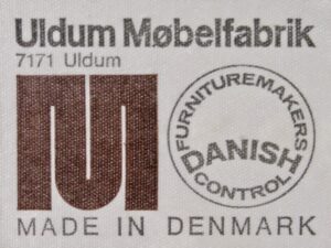 Johannes Anderson Uldum Mobelfabrik chairs model # 7171 Uldum chair label. Cape Cod Upholstery Shop | Located in South Dennis, MA 02660