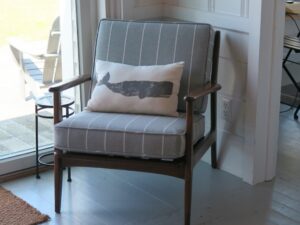 Baumritter Mid Century Modern Teak Chair. Loose cushions fabricated using a Revolution Fabric and all new 2.6 high density foam & dacron. Cushions fabricated by Cape Cod Upholstery Shop | Located in South Dennis, MA 02660