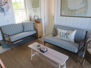 Baumritter Mid Century Modern Teak two piece sectional sofa. Loose cushions fabricated using a Revolution Fabric and all new 2.6 high density foam & dacron. Cushions fabricated by Cape Cod Upholstery Shop | Located in South Dennis, MA 02660