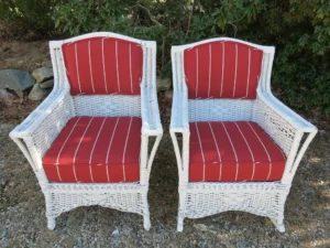 Antique Wicker Chairs. Upholstered by Cape Cod Upholstery Shop - Located in South Dennis, MA 02660