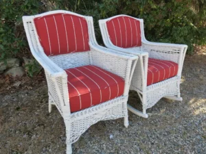 Antique Wicker Chairs. Upholstered by Cape Cod Upholstery Shop - Located in South Dennis, MA 02660