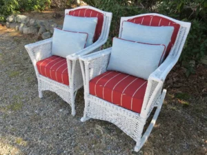 Antique Wicker Chairs. Upholstered by Cape Cod Upholstery Shop - Located in South Dennis, MA 02660