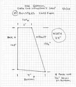 Custom made wedge bolsters. Cape Cod Upholstery Shop | South Dennis, MA 02660