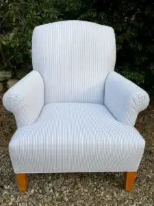 Scandinavian Chair. Upholstered by Joe Gramm of Cape Cod Upholstery Shop - South Dennis, MA 02660