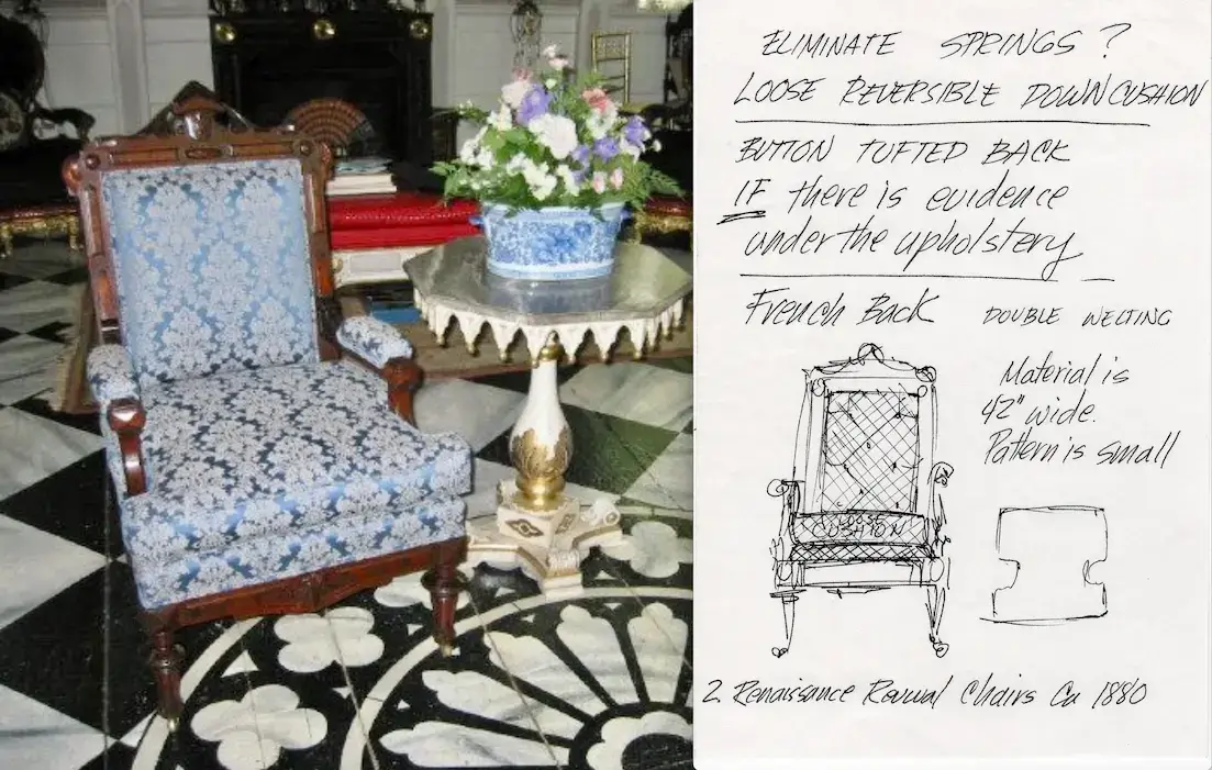 Renaissance Revival Chair. Upholstered by Joe Gramm of Cape Cod Upholstery Shop - South Dennis, MA 02660