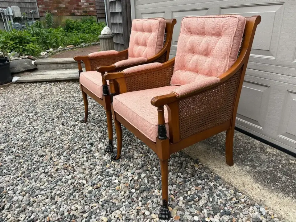 Lillian August Cane Chairs-1. Cushions fabricated by Joe Gramm of Cape Cod Upholstery Shop | South Dennis, MA 02660