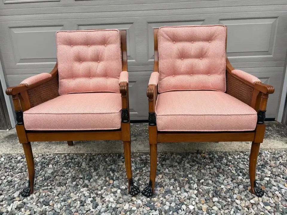 Lillian August Cane Chairs-3. Cushions fabricated by Joe Gramm of Cape Cod Upholstery Shop | South Dennis, MA 02660