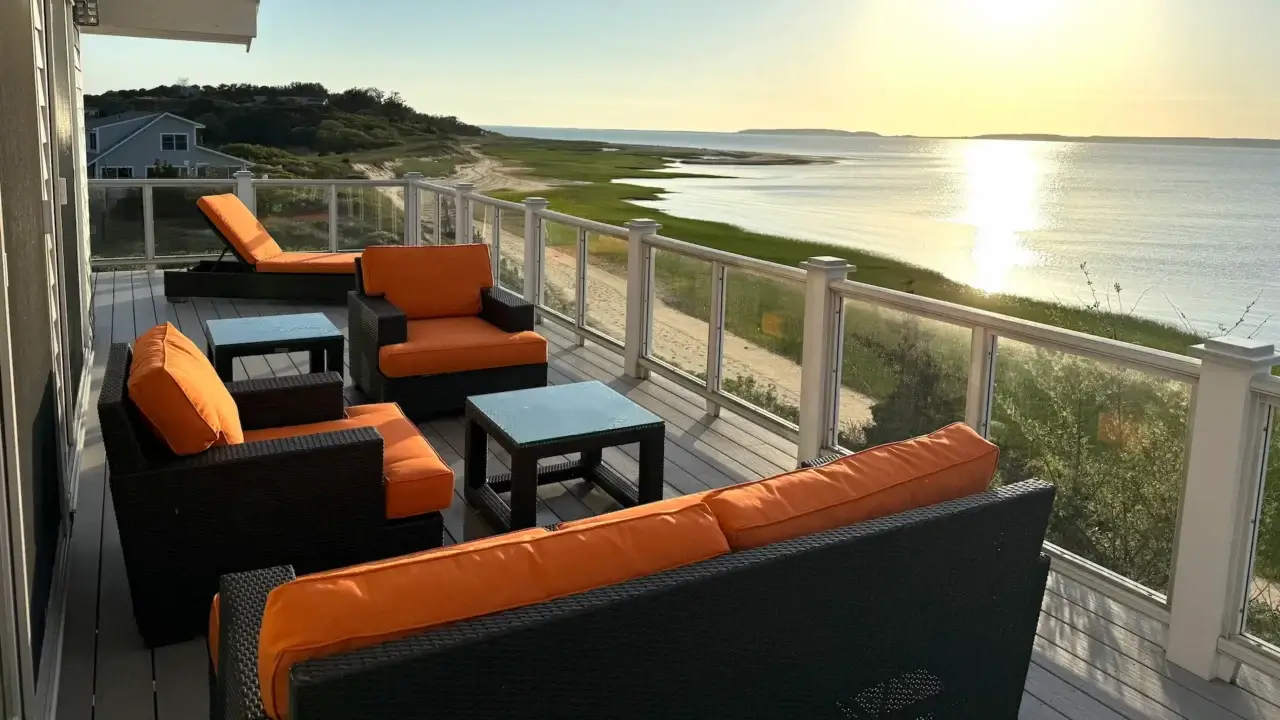 Cape Cod Sunbrella deck furniture. Cushions fabricated by Joe Gramm of Cape Cod Upholstery Shop | South Dennis, MA 02660