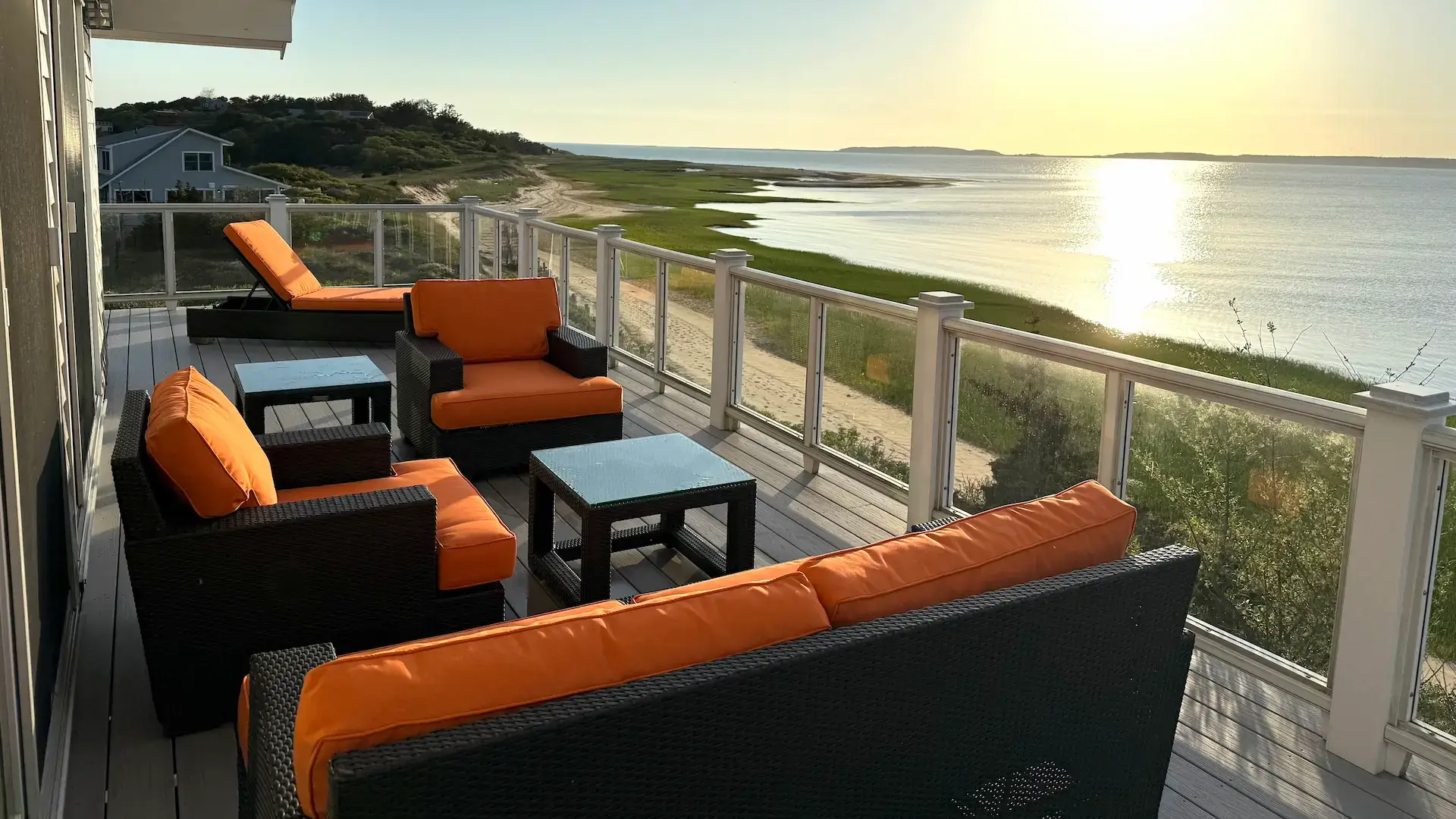 Cape Cod Sunbrella deck furniture. Cushions fabricated by Joe Gramm of Cape Cod Upholstery Shop | South Dennis, MA 02660