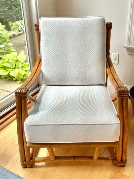 Vintage Heywood Wakefield Rattan, picture 1. Cushions fabricated by Joe Gramm of Cape Cod Upholstery Shop | South Dennis, MA 02660