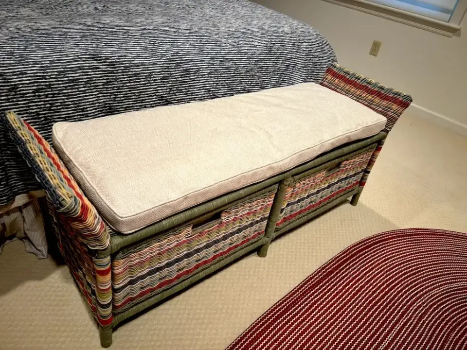 Bedroom Bench Cushion. Cushion fabricated by Joe Gramm of Cape Cod Upholstery Shop | South Dennis, MA 02660