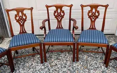 Image link to Cape Cod Upholstery Shop 2025 Upholstery Photos page The Henkel-Harris Company mahogany dining room chairs. 2026 Photo Album Cover. Joe Gramm of Cape Cod Upholstery Shop - South Dennis, MA 02660