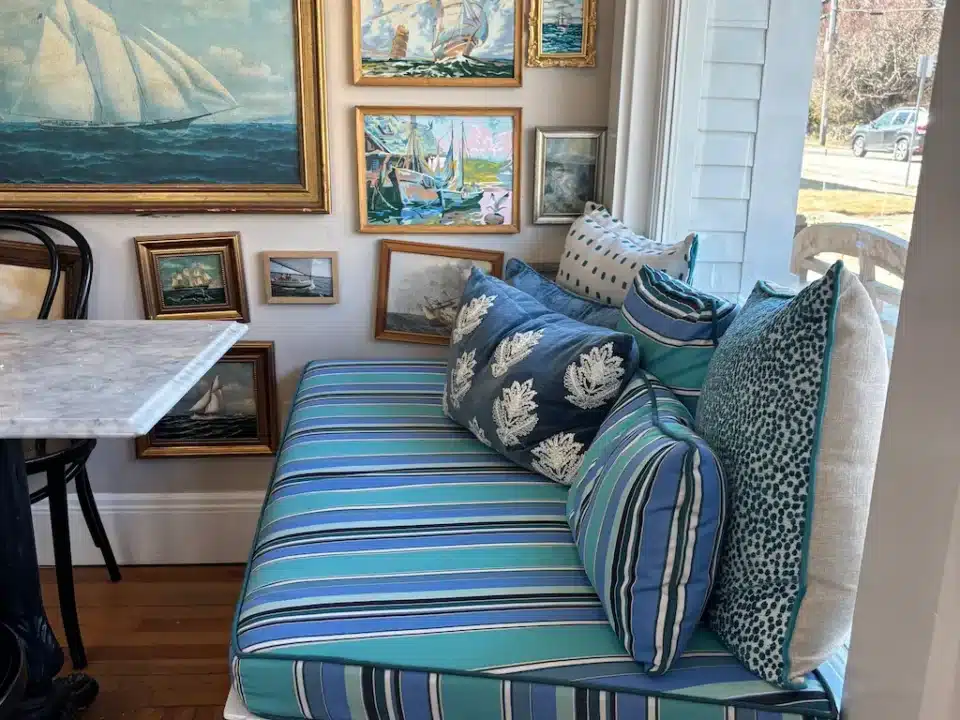 Lighthouse Keepers Pantry cushions photo 4. Cushions fabricated by Joe Gramm of Cape Cod Upholstery Shop | South Dennis, MA 02660