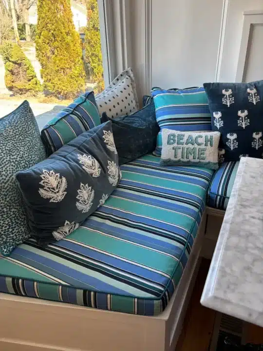 Lighthouse Keepers Pantry cushions photo 5. Cushions fabricated by Joe Gramm of Cape Cod Upholstery Shop | South Dennis, MA 02660