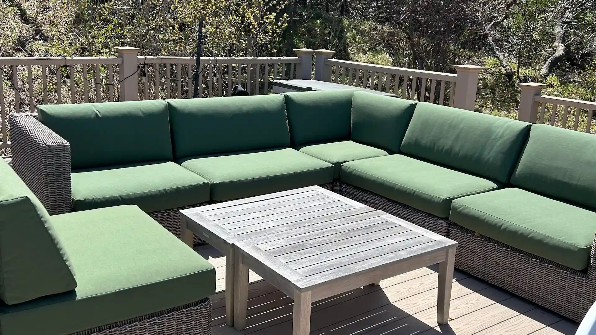 Outdoor Sectional Cushions made with Sunbrella Rain Fabric. Cushions fabricated by Joe Gramm of Cape Cod Upholstery Shop | South Dennis, MA 02660