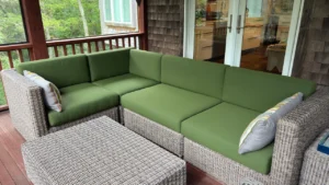 Resin Wicker Porch Cushions photo 1. Cushions fabricated by Joe Gramm of Cape Cod Upholstery Shop | South Dennis, MA 02660