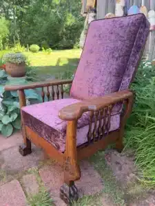 Vintage Oak Morris Chair. Upholstered by Joe Gramm of Cape Cod Upholstery Shop - South Dennis, MA 02660